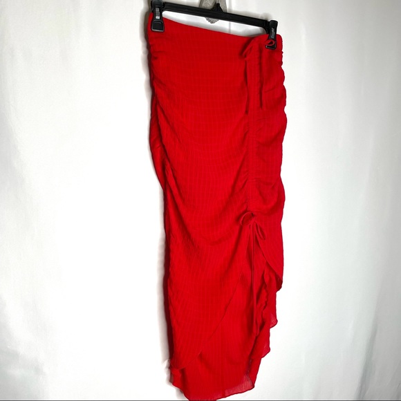 Lovers + Friends Brooke Midi Skirt XS Red Drawstring Ruched - Picture 4 of 12
